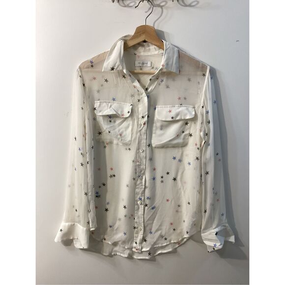 Equipment Star Print Silk Blouse Women’s Size XS Long Sleeve Multicolor Button U - Picture 4 of 16